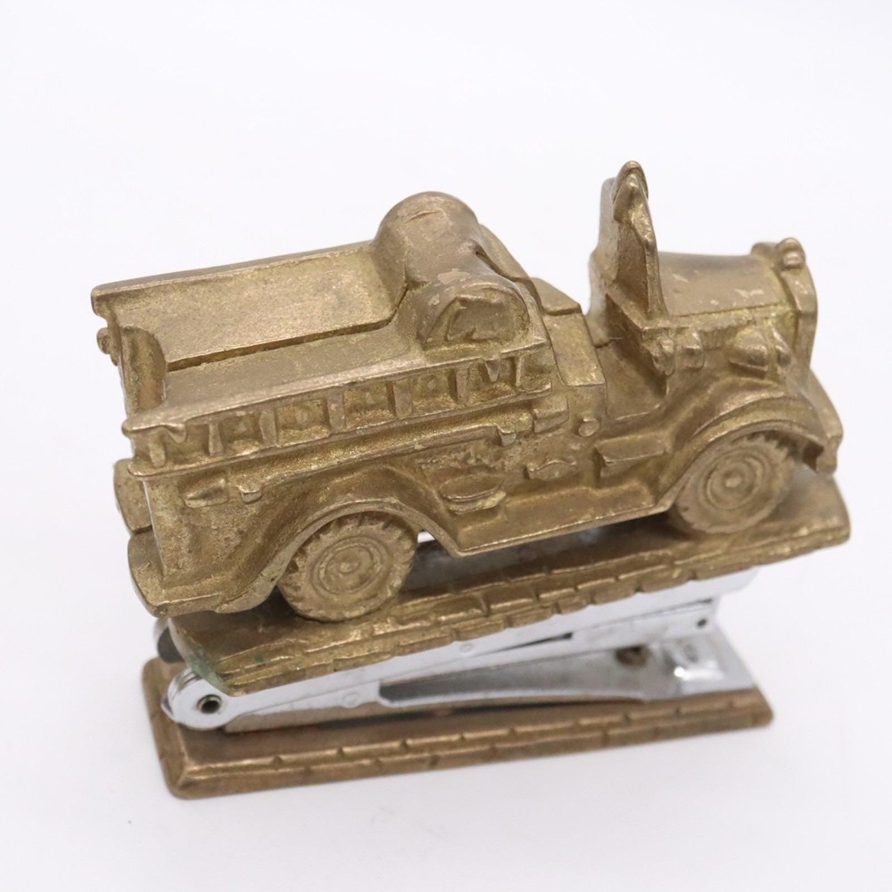 MSR Imports 4.5" Brass Firetruck Desk Stapler & Tape Dispenser Vintage 1993 - Picture 12 of 16